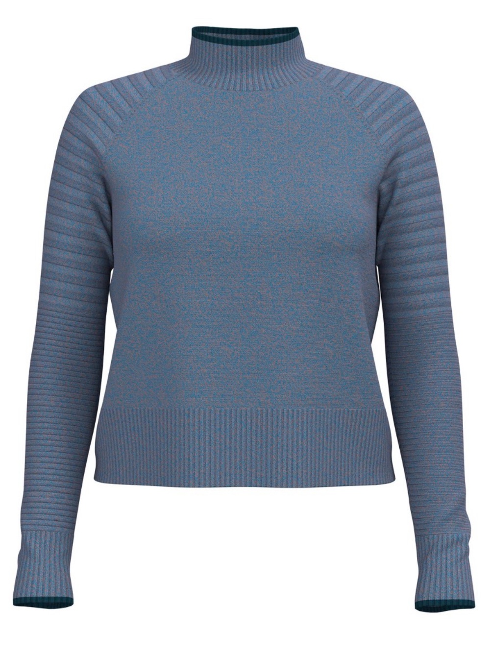 Smartwool Edgewood Heathered Blue Ribbed Mock Neck Knit Sweater - Size Small